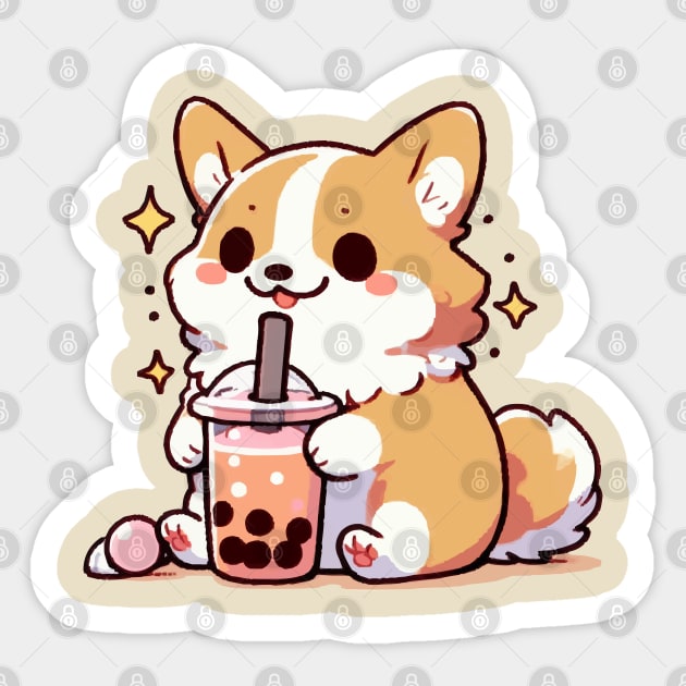 Cute corgi and delicious boba Sticker by fikriamrullah